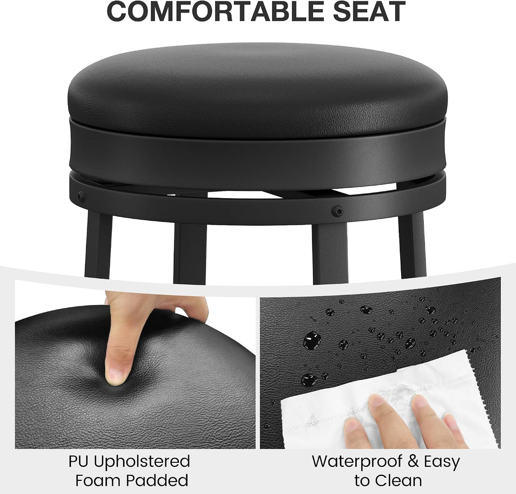 2 Black PU Leather Swivel Counter Stools