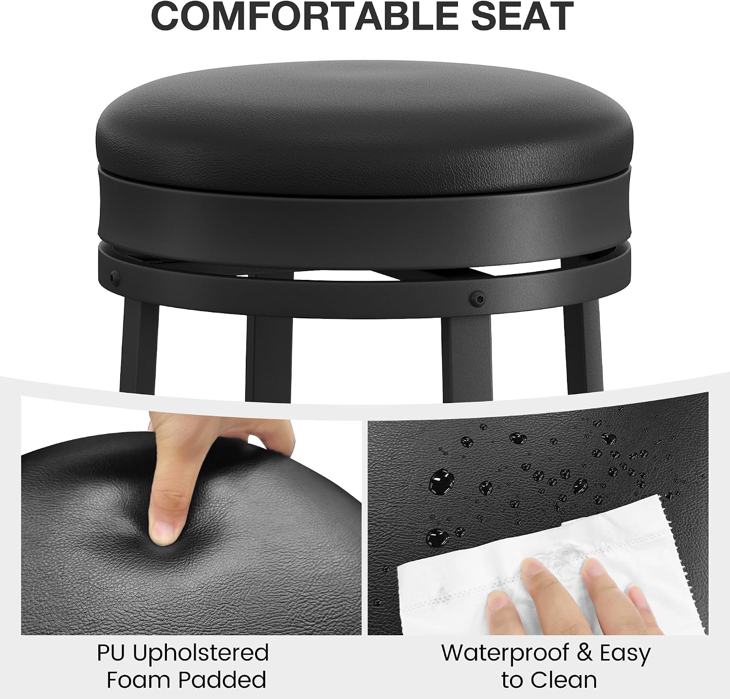 2 Black PU Leather Swivel Counter Stools