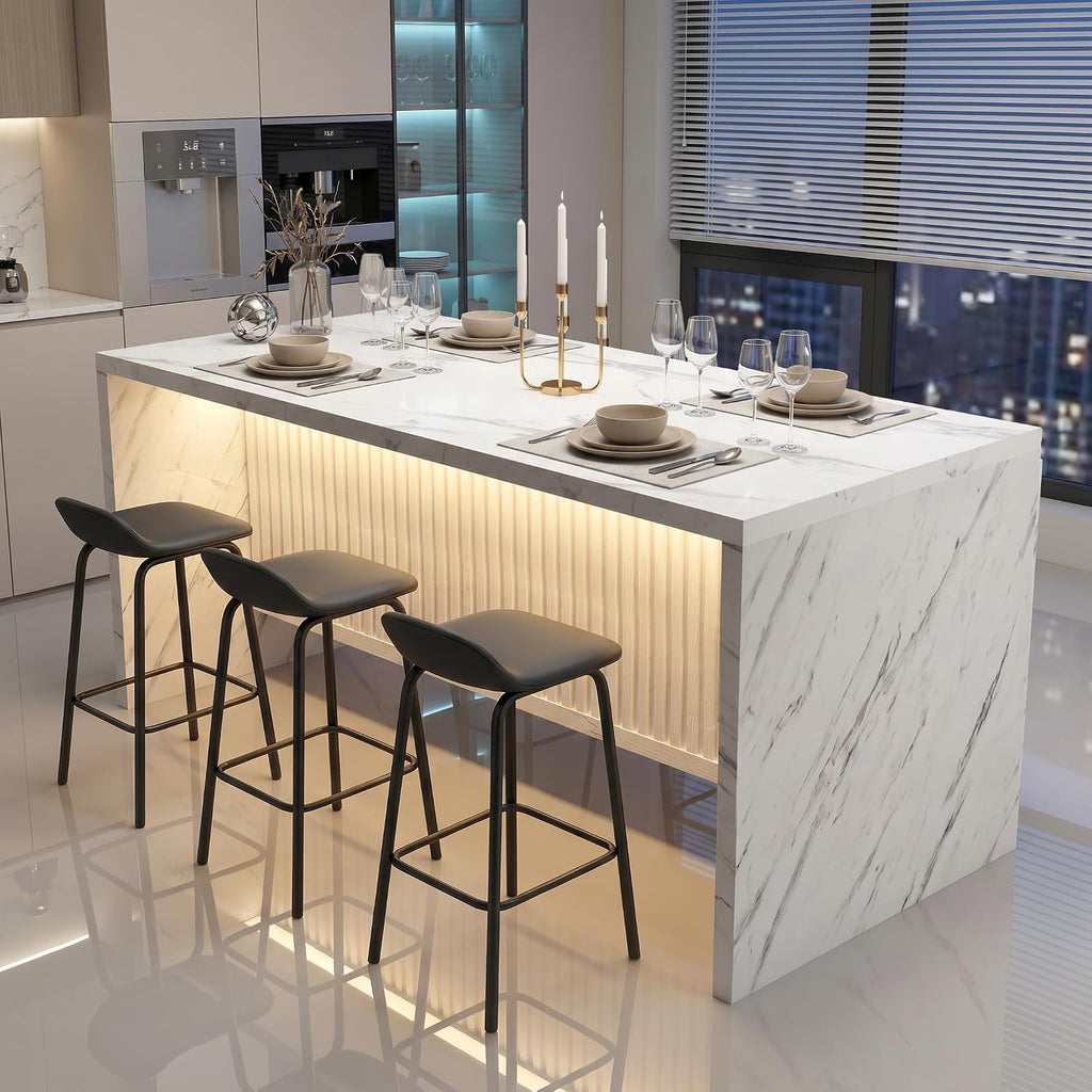 White LED Marble Kitchen Island Table