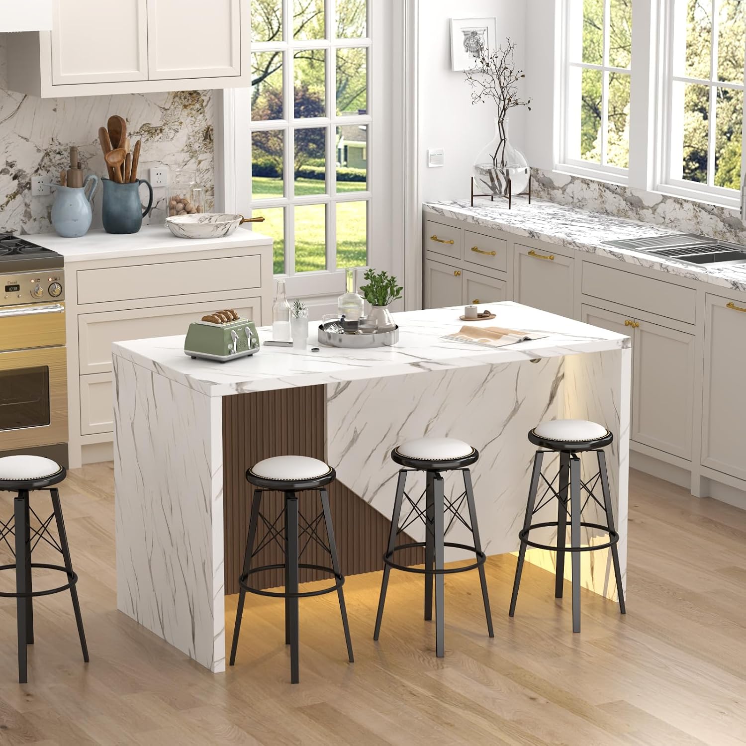 White LED Marble Dining Island Table