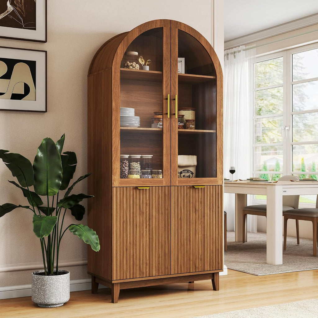 Walnut Fluted Arched Tall Cabinet