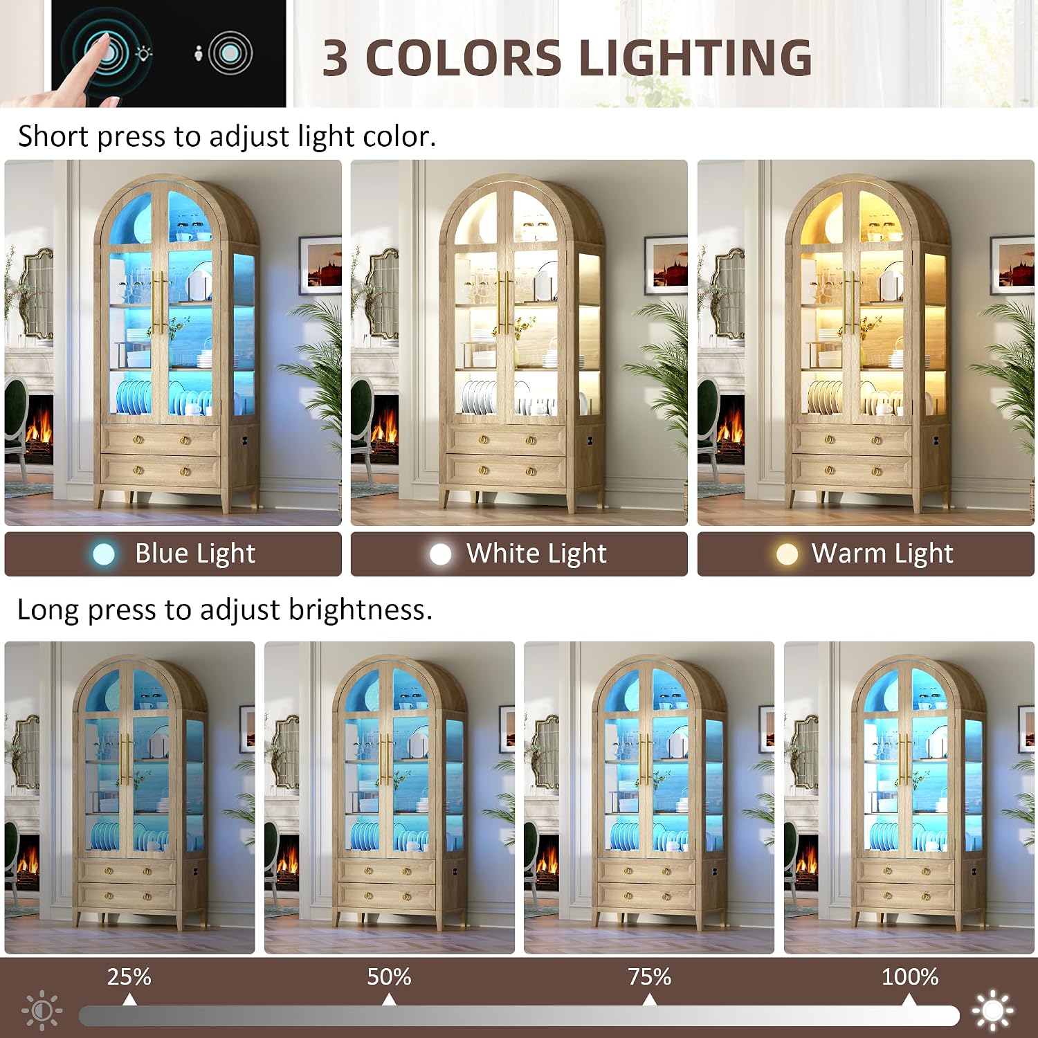 Wood Arched LED Display Cabinet
