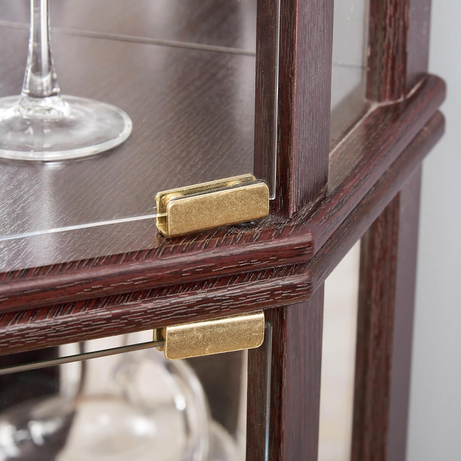 Dark Cherry Lighted Corner Display Cabinet