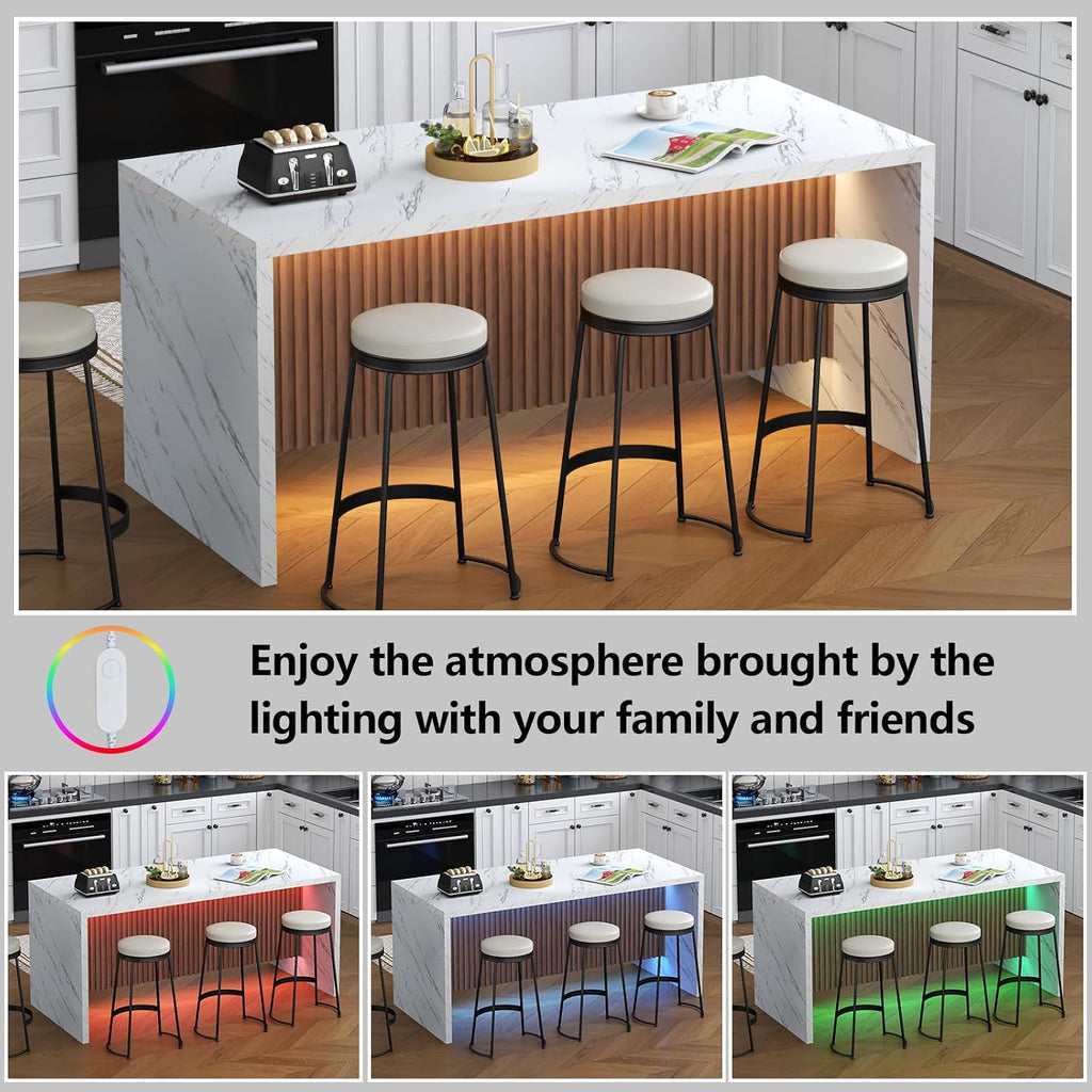 White LED Marble Large Dining Table