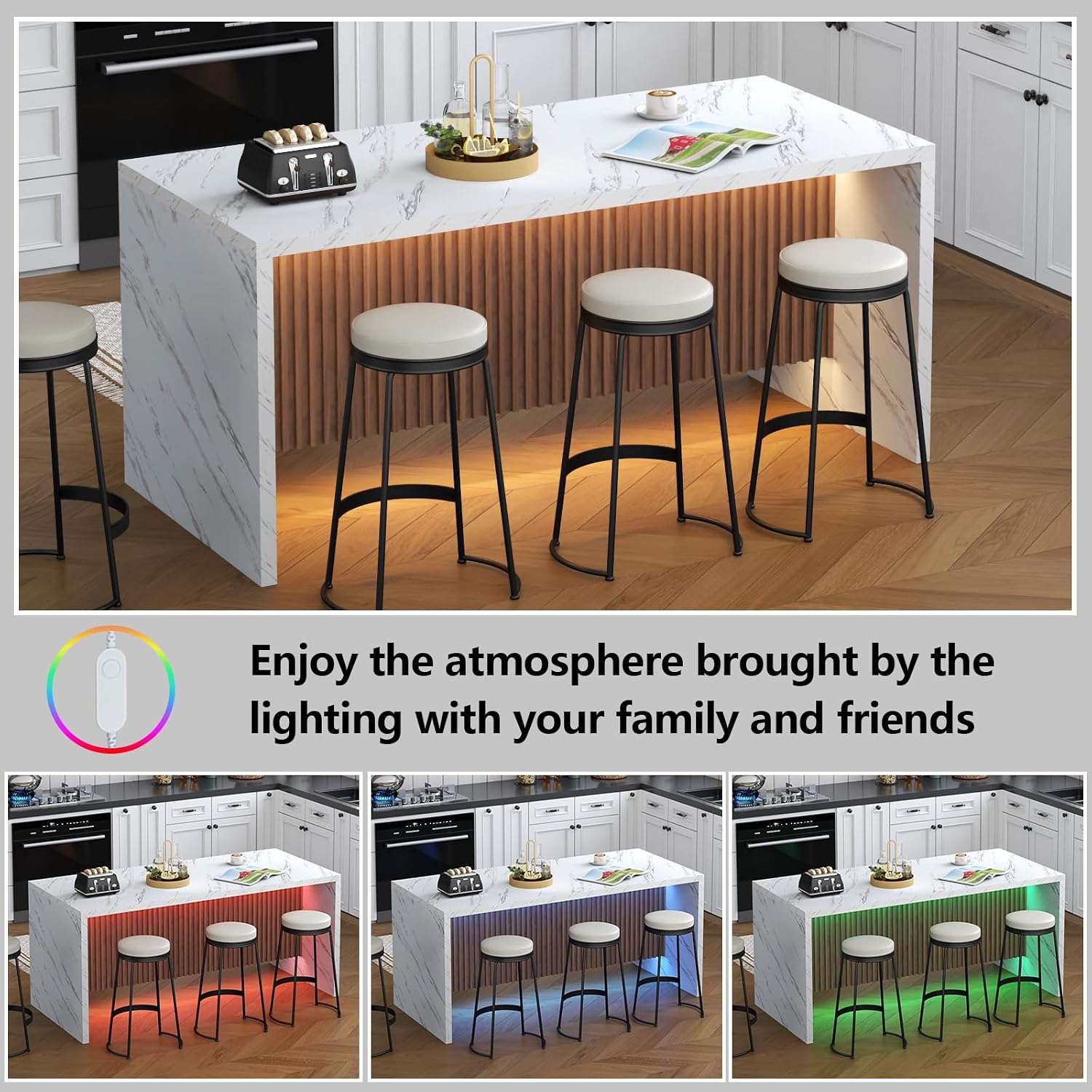 White LED Marble Large Dining Table