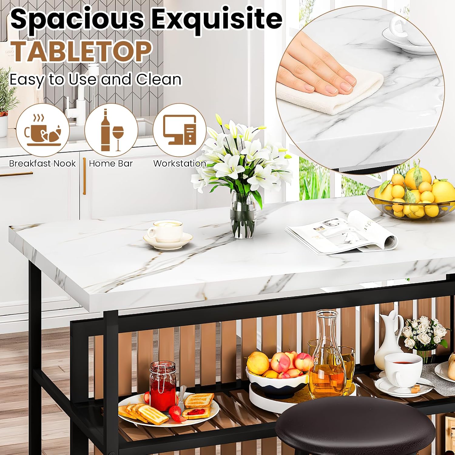 White Marble Kitchen Island Set