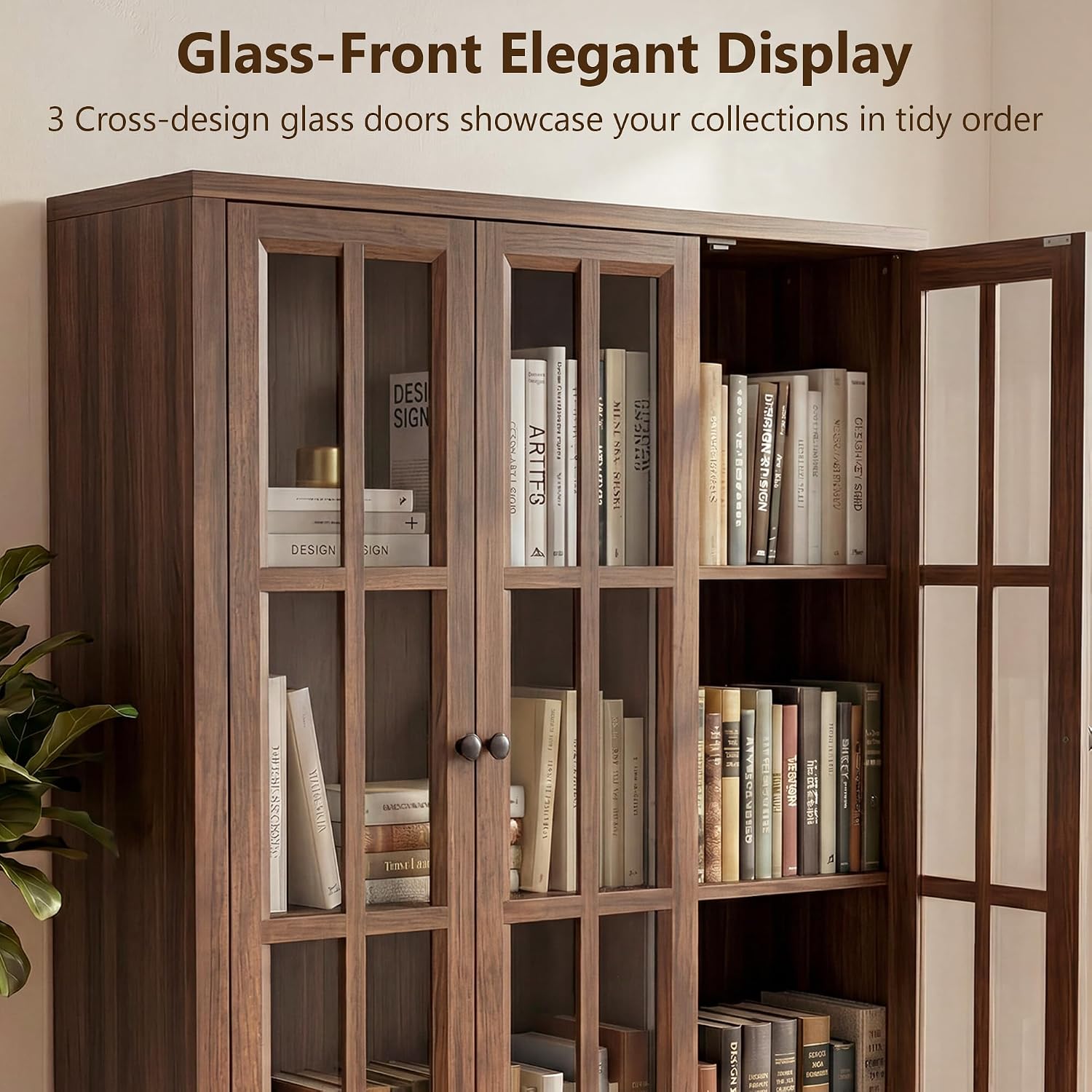Cracked Oak Glass Display Cabinet