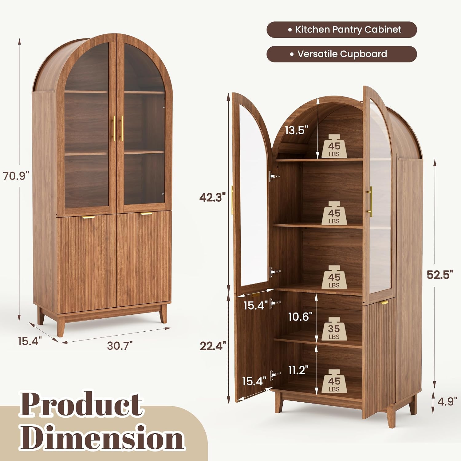 Walnut Fluted Arched Tall Cabinet