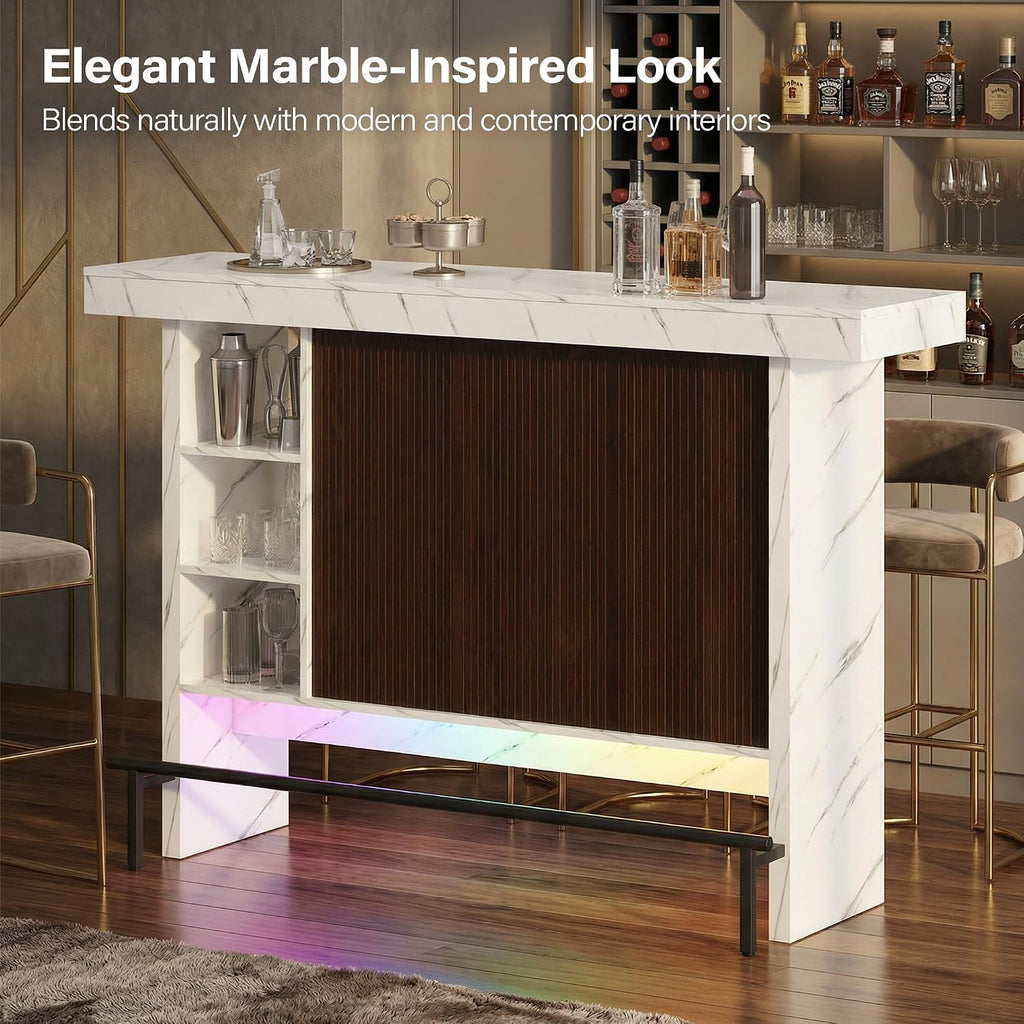 62" LED Marble Bar Table with Storage Cabinet
