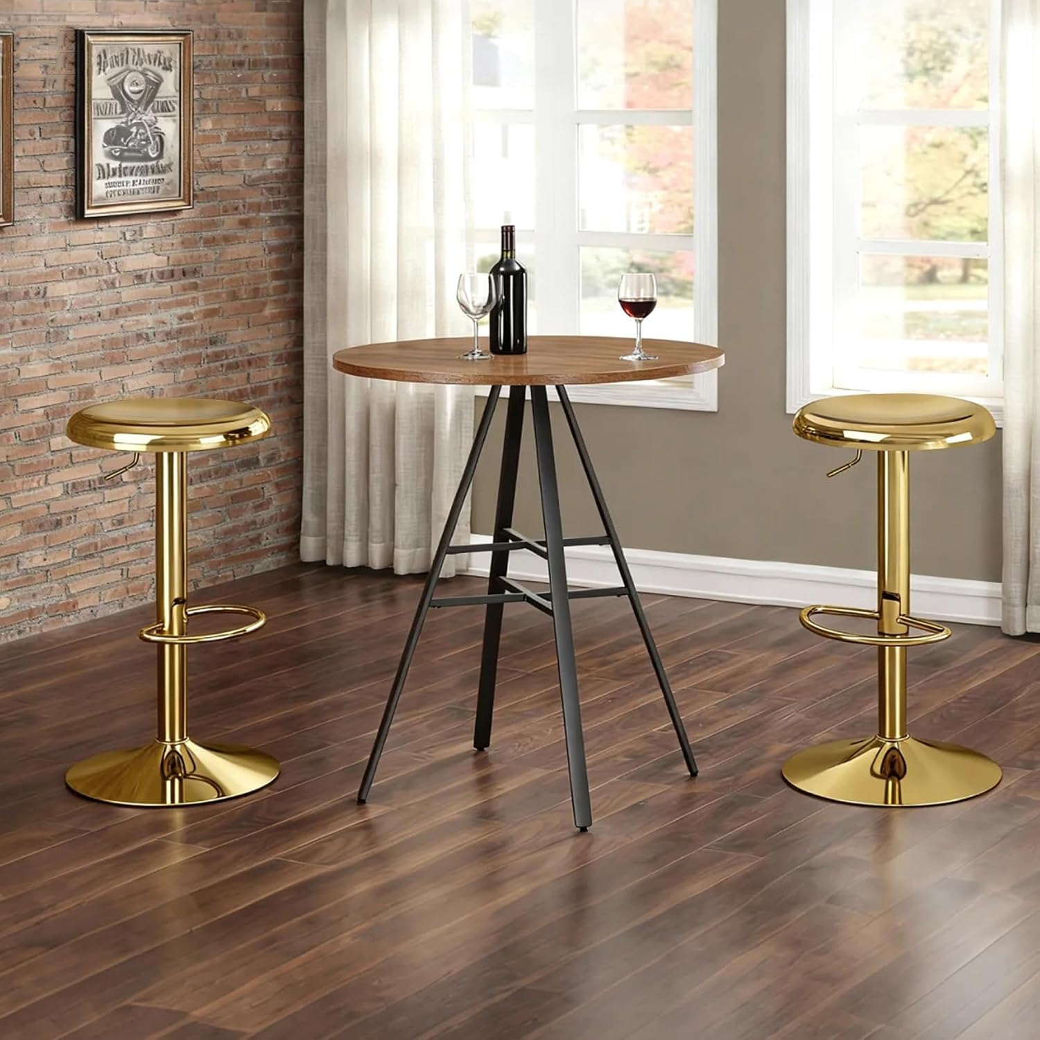 2 Gold Metal Adjustable Swivel Bar Stools