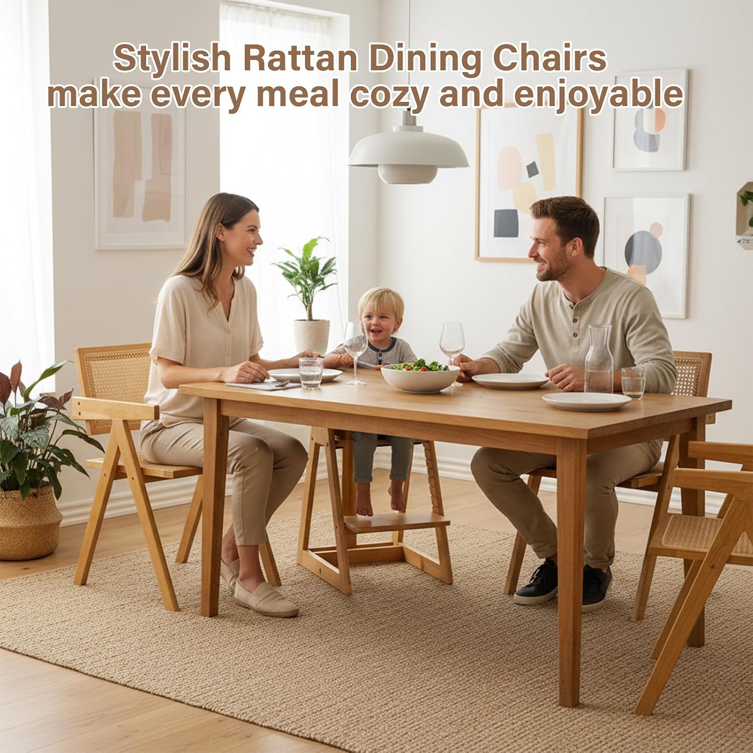 Mid Century Rattan Dining Armchairs Set of 2