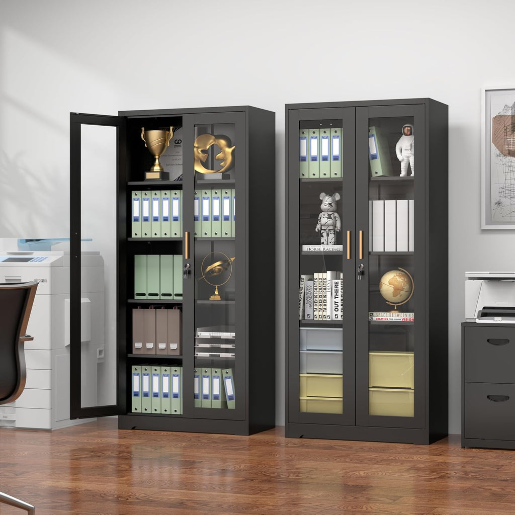 Black Lockable Metal Glass Display Cabinet