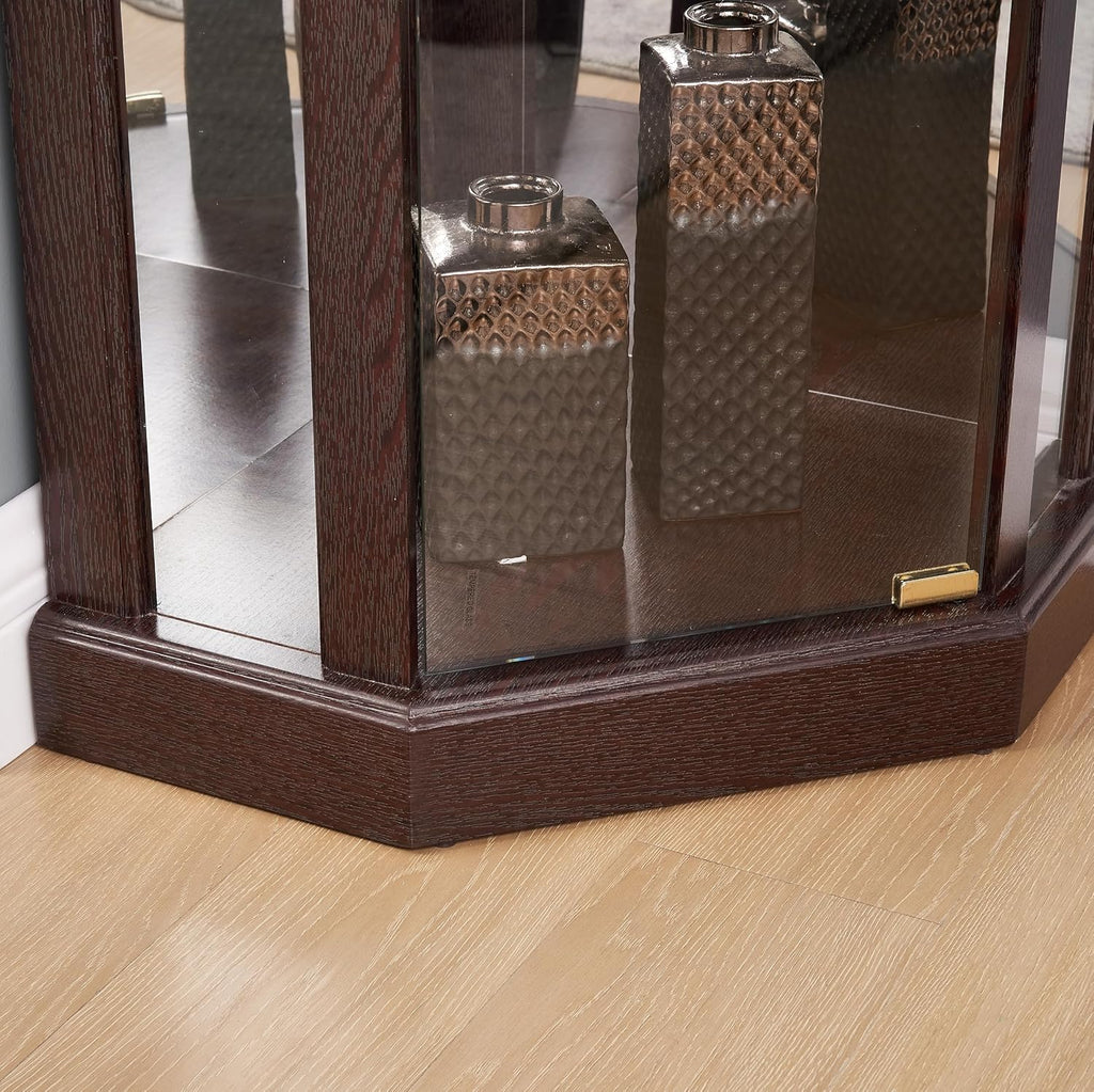 Dark Cherry Lighted Corner Display Cabinet