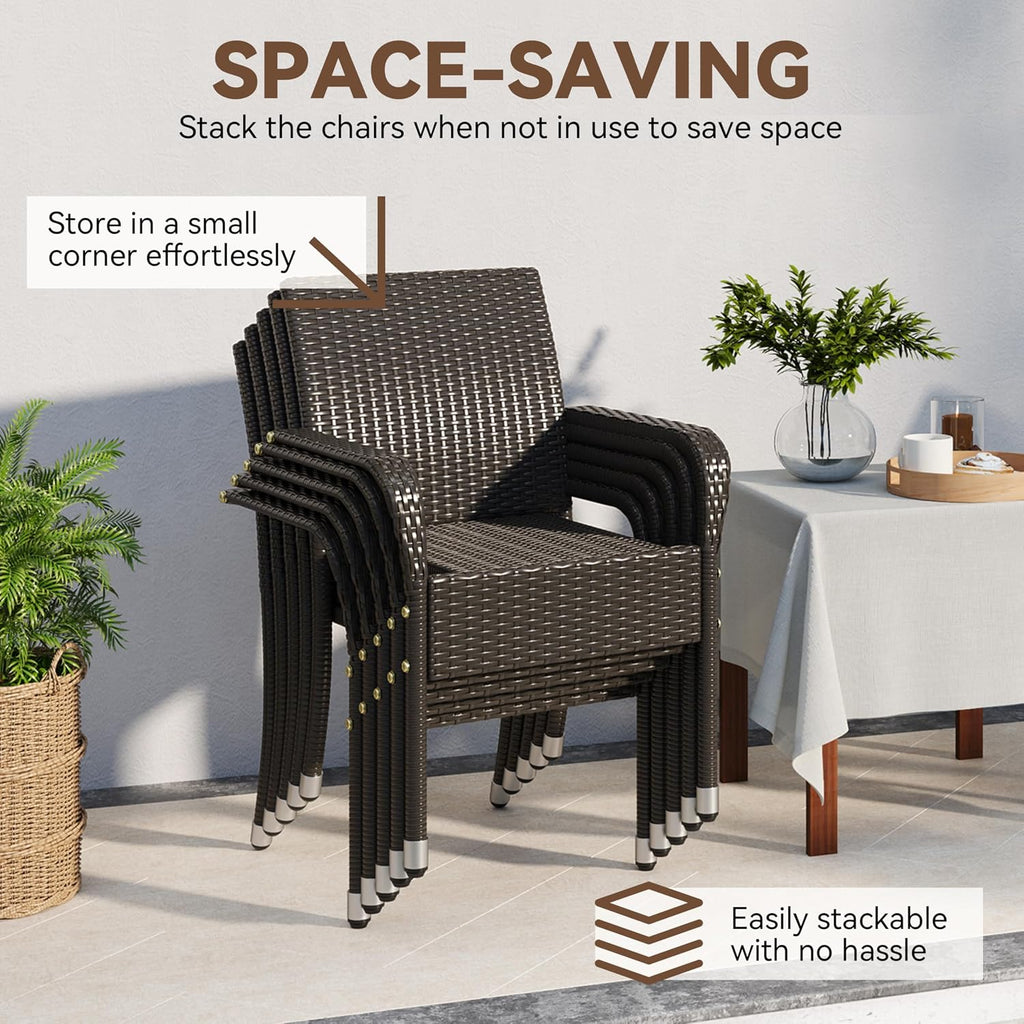 Brown Stackable Rattan Patio Armchairs Set of 2
