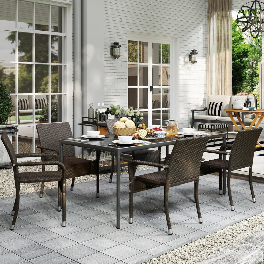 Brown Stackable Rattan Patio Armchairs Set of 2
