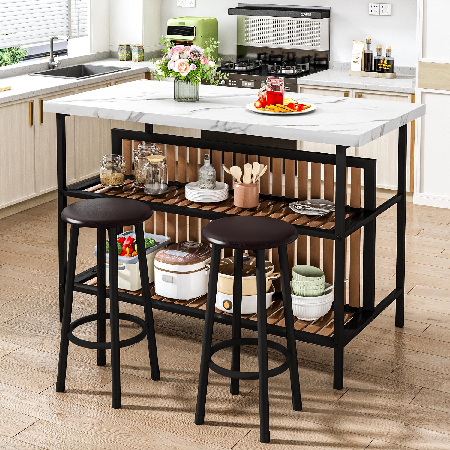 White Marble Kitchen Island Set