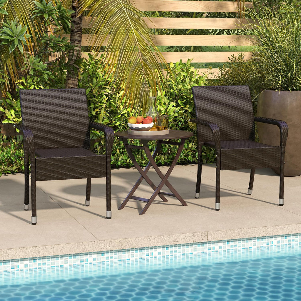 Brown Stackable Rattan Patio Armchairs Set of 2