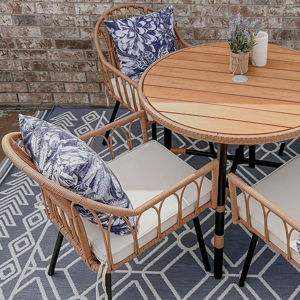 Beige All-Weather Rattan Dining Chairs Set of 4