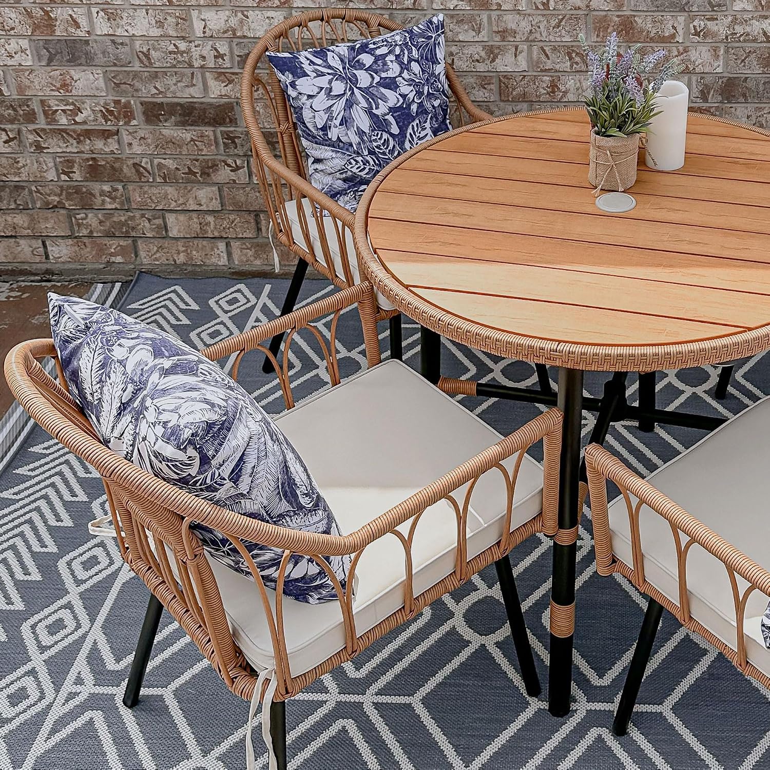 Beige All-Weather Rattan Dining Chairs Set of 4