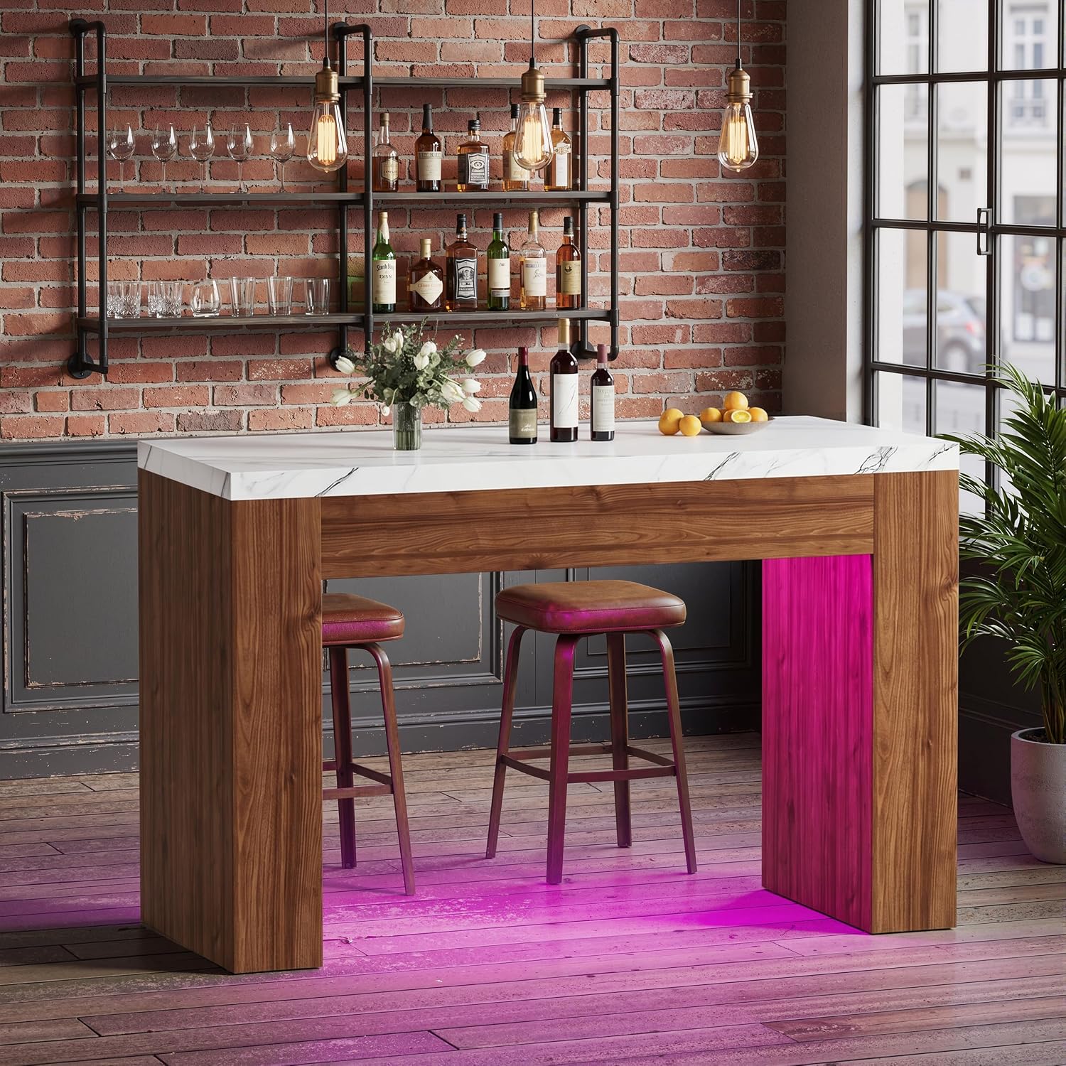 55" RGB LED Faux Marble Bar Table